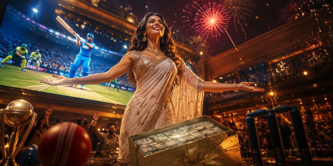 Indian female cricket fan enjoying betting via mobile