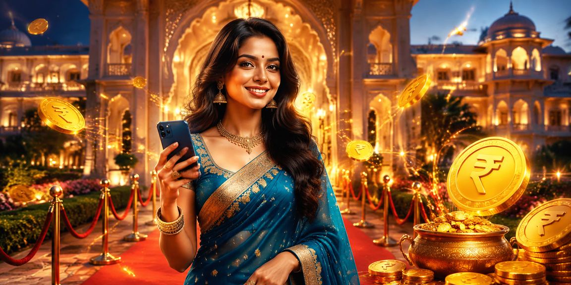 Indian player making a deposit using mobile payment in traditional attire